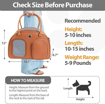 Dog Purse Carrier for Small Dogs, Airline Approved Pet Carrier Purse with Mesh Windows, Soft-Sided Travel Bag for 5–9 lbs Puppy & Cats, Lightweight Tote for Travel & Daily Outings