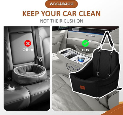 WOOAIDAGG Dog Car Seat for Medium Sized Dog,Pet Travel Car Bed with Seat Belt Channle,Fully Detachable and Washable Car Dog Seat with Adjustable Straps,3 Straps Easy to Install (Black)