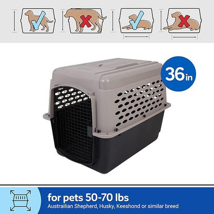 Petmate Vari Dog Kennel - Portable Dog Carriers & Crates for Medium Dogs, Airline-Friendly, Durable Plastic, Pet Carrier For Home and Travel, 32 Inches, Taupe and Black, With Kennel Bowl