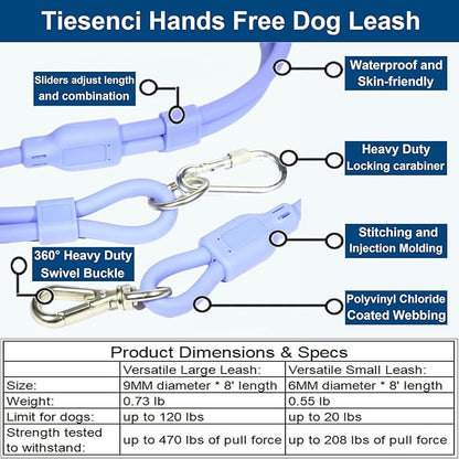Hands Free Dog Leash Crossbody & Waist for Walking, 9-in-1 No Pull Dog Harness & Leash Set, Heavy Duty Waterproof Slip Lead for Large Medium Breeds (20-120lbs, Black)