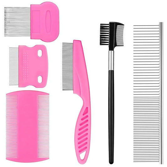 6 Pcs Pets Grooming Comb Kit for Small Dogs Tear Stain Remover Comb Dog Face Combs for Eye Cleaning Gentle Grooming Tool Dematting Tool for Cats Dogs Remove Knots Stains Crust Mucus