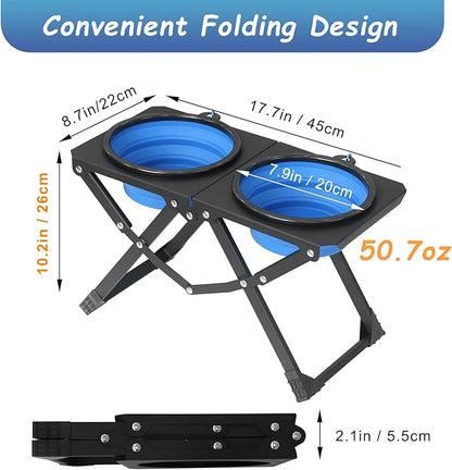 Adjustable Height Foldable Elevated Dog Bowls with 2 Stainless Steel Bowls, Non-Slip Raised Pet Feeding Station for Medium & Large Dogs