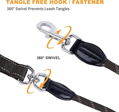 10FT Hands Free Dog Leash for Small Medium Large Dogs, Heavy Duty Reflective Dog Leash with Traffic Handle, Seat Belt Buckle & Poop Bag Holder (Black)