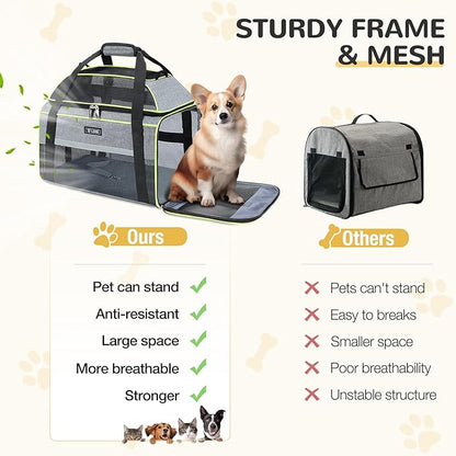 Lekereise Top-Expandable Pet Carrier 17x11x9.5 Inch Alaska Hawaiian Airline Approved Soft Sided Underseat to 12lbs Travel Carriers for Small Cats and Dogs with Locking Safety Zippers Anti-Scratch Mesh