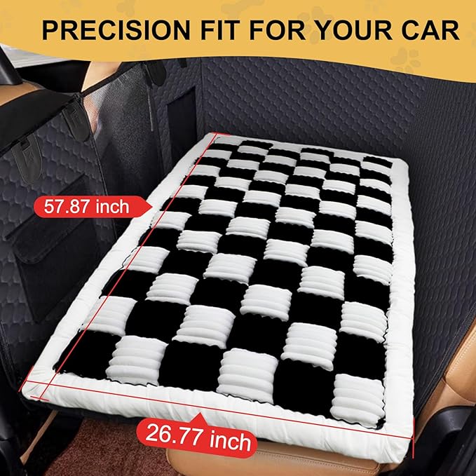 Backseat Extender Pet Bed Mat, Deluxe Dog Bed for Car Back Seat, Non-Slip Dog Mat for Truck Back Seat Cover with Hard Bottom, Plaid Backseat Dogs Bed for Car Trucks SUVs (57.8" * 26.7" inch)