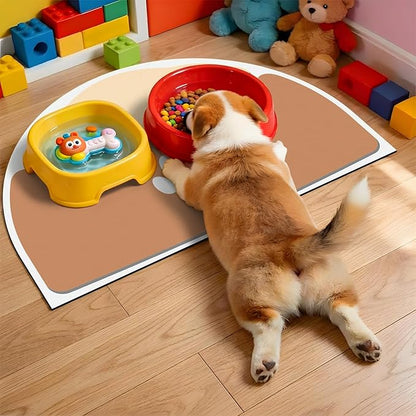 Pet Feeding Mat 28''x17'', Quick Dry & Absorbent Pet Mat for Water Bowl, Anti-Scratch Cat Mats for Food Bowls for Feeding Stations, Large Cat Dog Food Bowl mat for Indoor & Outdoor Use, Tan & Beige