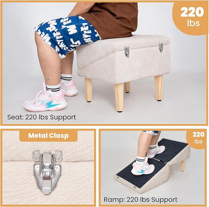 3-in-1 Dog Ramp 18.9"×17.7"×18.9" with Storage – Pet Stairs for Senior & Injured Dogs & Cats, Hidden Storage Footstool, Ottoman Anti-Slip, Supports 220 lbs for Beds & Sofas