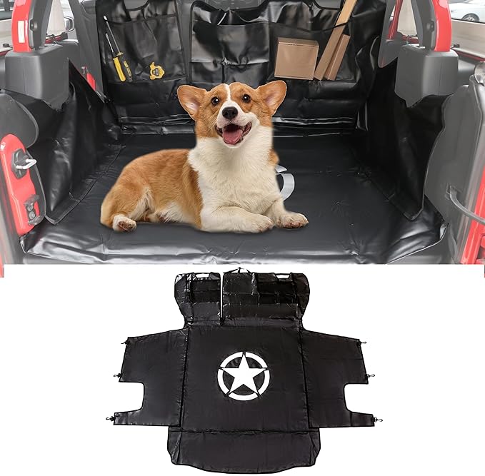 Dog Car Seat Cover for 2007-2025 Jeep Wrangler JK JL 4 Door Waterproof Cargo Liner Car Seat Protector Heavy Duty Scratch Proof Dog Hammock with Nonslip Bottom, Star