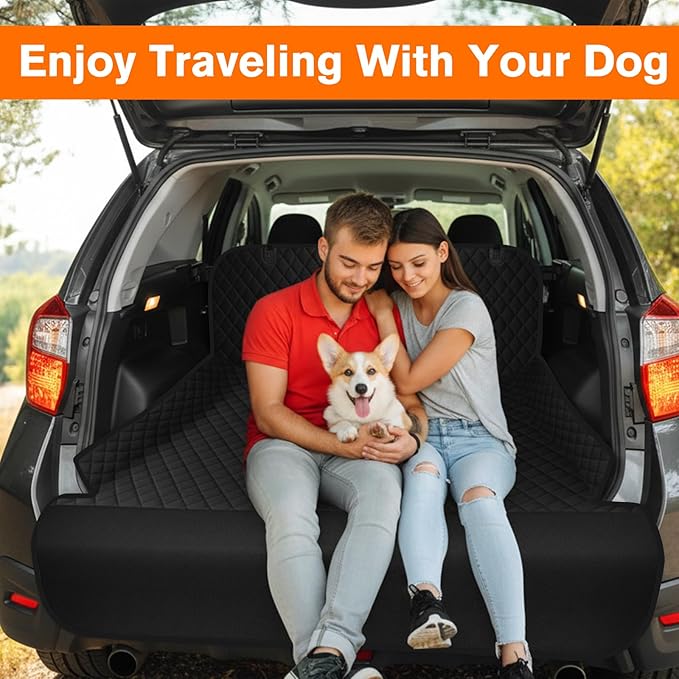 NECKORY SUV Cargo Liner for Dogs - Waterproof Dog Car Seat Cover Mat for SUVs, Sedans, Vans & Trunks with Non-Slip Bumper Flap Protector, Scratchproof Large Size Universal Fit, Black