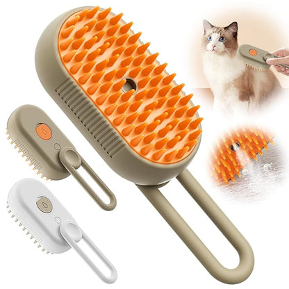 Pet Steam Groomer Brush, 2025 New 3 in 1 Steam Cat Steam Brush for Shedding & Grooming, Multifunctional Hair Removal Comb for Cats Dogs (Khaki)