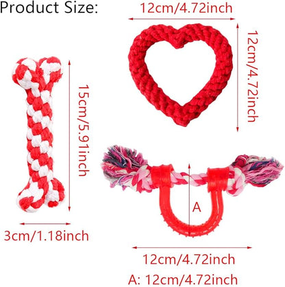 Vehomy 3Pcs Dog Valentine's Day Toys Dog Rope Toys for Dog Teeth Cleaning I Shape Heart Shape U Shape I Love You Valentine's Day Cotton Rope Puppy Chewing Toys for Small Medium Pet Dogs