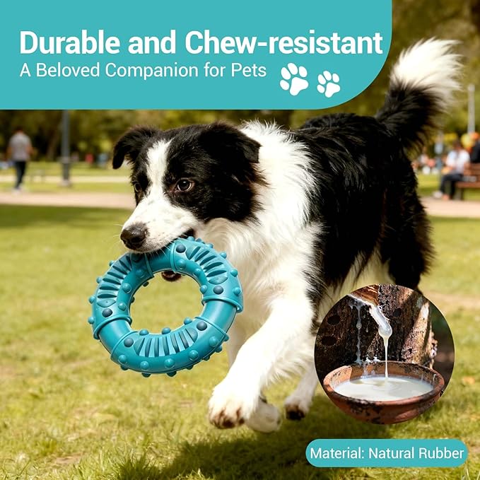Natural Rubber Indestructible Dog Chew Ring Toys, Interactive Dog Toys for Aggressive Chewers,Dental Teething Training Toys with Textured Nodules, Durable Pet Dog Toy for Boredom (Blue)