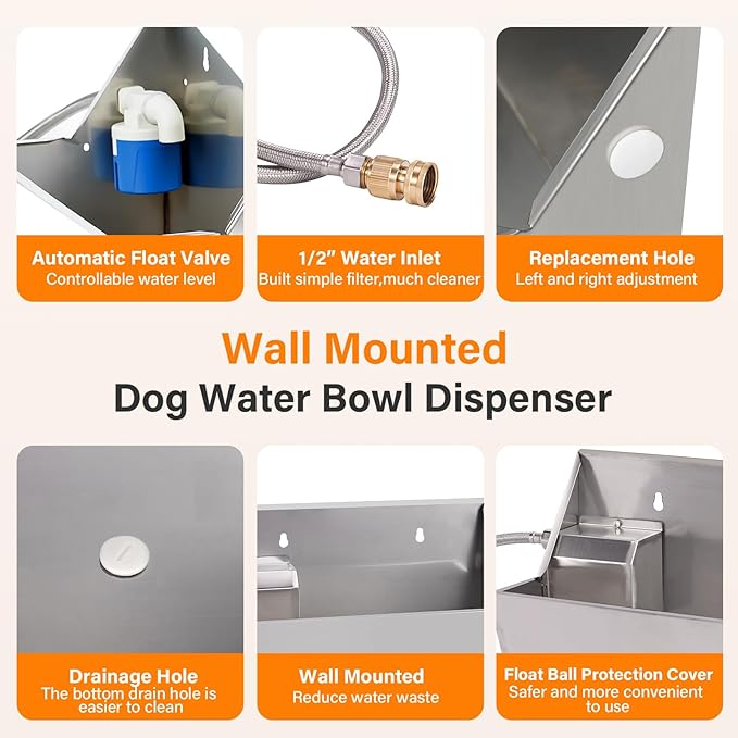 PAUQEWIE 2Gal Automatic Dog Water Bowl Dispenser Auto Fill Dog Waterer Outdoor Livestock Water Trough Drinking Feeder for Large Breed Dogs Chicken Cat Horse Poultry Farm Animal