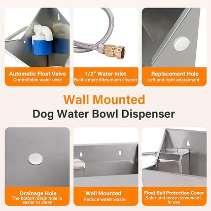 PAUQEWIE 2Gal Automatic Dog Water Bowl Dispenser Auto Fill Dog Waterer Outdoor Livestock Water Trough Drinking Feeder for Large Breed Dogs Chicken Cat Horse Poultry Farm Animal