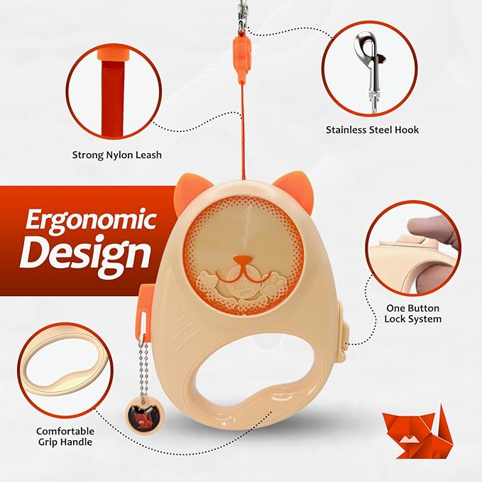 Dog & Cat Retractable Leash, 13ft Strong Nylon Tape with Auto-Locking, Tangle-Free Walking Pet Leash for Small Dogs/Cats Up to 33 lbs, One-Touch Brake, Comfortable Handle, PupPlay Design