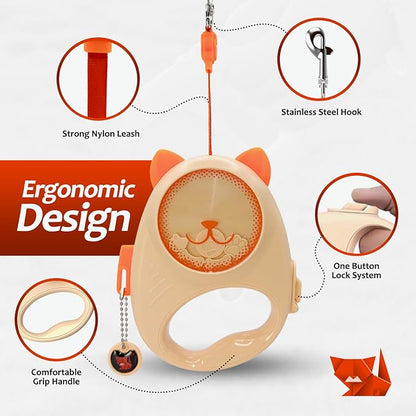 Dog & Cat Retractable Leash, 13ft Strong Nylon Tape with Auto-Locking, Tangle-Free Walking Pet Leash for Small Dogs/Cats Up to 33 lbs, One-Touch Brake, Comfortable Handle, PupPlay Design