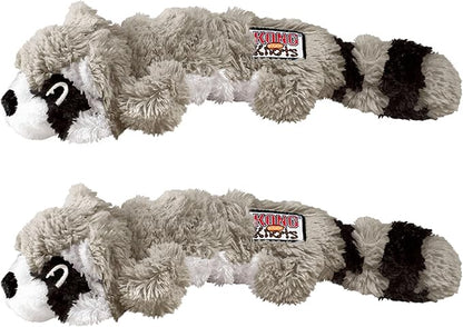 KONG Scrunch Knots 2 Pack Dog Toy – Stuffing-Free Plush with Internal Knotted Ropes & Squeaker – Durable Tug & Chew Toy (Raccoon, Medium/Large)