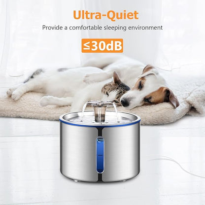 Cat Water Fountain, 84oz/2.5L Stainless Steel Pet Water Fountain for Cats, Dogs and Multiple Pets, Automatic Dog Water Dispenser with Water Level Window, Ultra-Quiet Pump