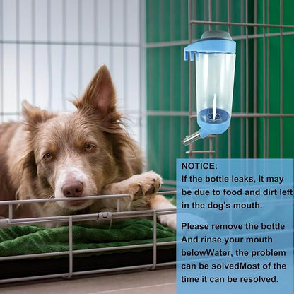 Dog Crate Water Bottle - 17 oz No Drip Kennel Pet Water Dispenser, Easy-to-Use Cage Water Bottle for Dogs, Cats, Small Animals, 500ML, Blue