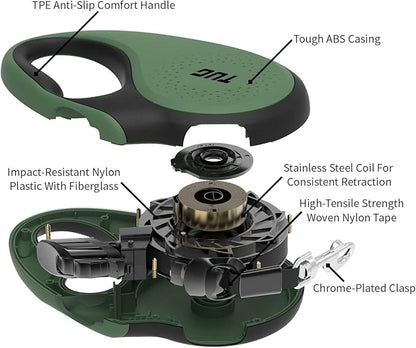 TUG 360° Tangle-Free Retractable Dog Leash with Anti-Slip Handle | 16 ft Strong Nylon Tape | One-Handed Brake, Pause, Lock (Medium, Green)
