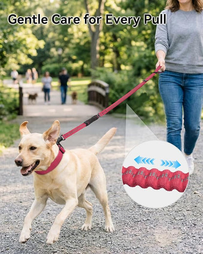 Joytale Tactical Dog Leash Heavy Duty, 4-6FT Shock Absorbing Bungee Lead with 2 Padded Handle, Metal Carabiner Clip, Car Seatbelt, Strong No Pull Leash for Medium Large X-Large Dogs, Hot Pink