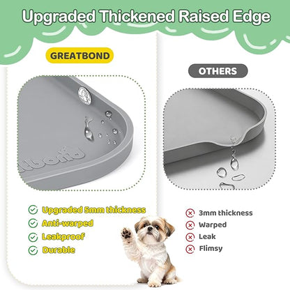 100% Waterproof Silicone Pet Feeding Mat,Warped Resistant Raised Edge BPA-Free Dog Cat Food Mats, Non-Slip Pet Placemat with High Lip to Prevent Spills, Dishwasher Safe, 21.5"x14" Grey
