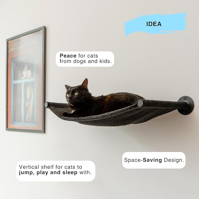 Cat Hammock Wall Shelf, Wall Mounted Furniture for Cat Support up to 33 lb, Black Hammock