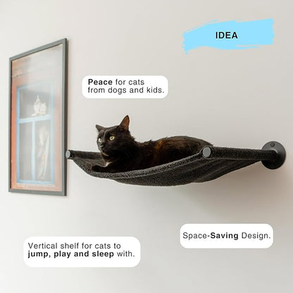 Cat Hammock Wall Shelf, Wall Mounted Furniture for Cat Support up to 33 lb, Black Hammock