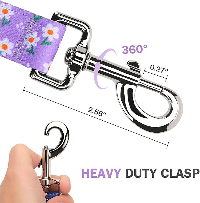 Hikiko Cute Girl Double Handle Dog Leash 5 Foot Padded Traffic Handles for Walking Training (Purple Floral, 5ft)