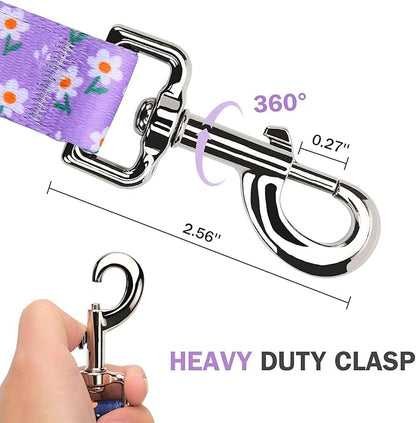 Hikiko Cute Girl Double Handle Dog Leash 5 Foot Padded Traffic Handles for Walking Training (Purple Floral, 5ft)