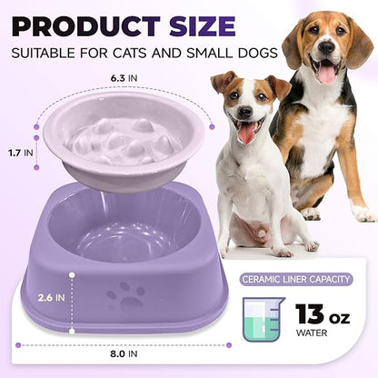 Slow Feeder Dog Bowls Ceramic Puppy Feeding Bowl for Small Dogs Cat Slow Feeder Bowl Protecting Cat and Dog Whiskers Preventing Choking with 2-in-1 Multifunctional Training Whistle