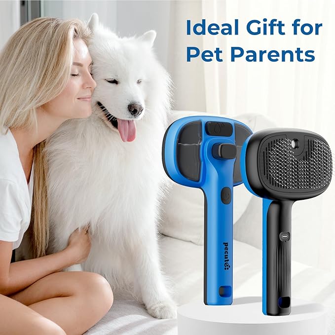 Pecute Cat Steam Brush, Self-Cleaning Steam Cat Brush with 2 Water Spray Modes, Large Capacity Tank, Steaming Renu Dog Brush for Shedding Massaging Grooming, Cool Mist Only