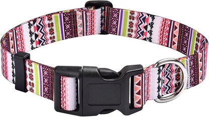 Dog Collar with Bohemia Floral Tribal Geometric Patterns - Soft Ethnic Style Collar Adjustable for Small Medium Large Dogs(Pink Bohemia,M)