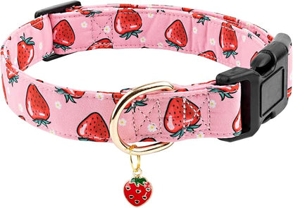 Faygarsle Pink Strawberry Pattern Cotton Dog Collar for Small, Medium, Large Boys Girls Dogs S