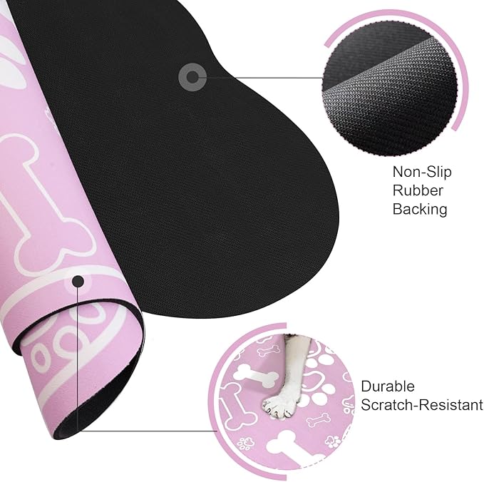 Dog Cat Mat for Food and Water,Rapid Absorbent Pet Feeding Mat, Bone Shaped Dog Placemat Bowl Mat with Rubber Backing,No Stains Pet Food Mats Indoor, Pet Accessories Supplies,Pink 16"×24"