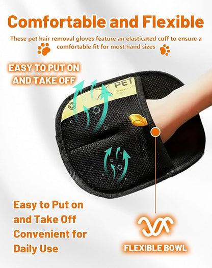 2PCS Hair Removal Glove, Pet Hair Removal Tool, Reusable Removal Tool for Couch, Furniture, Carpet, Car Seat, Cat Grooming Tools