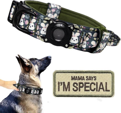 Xqpetlihai Upgraded AirTag Dog Collar Waterproof Tactical Dog Collar with AirTag Holder Heavy Duty Dog Collars for Large Dogs (Rabbit，L