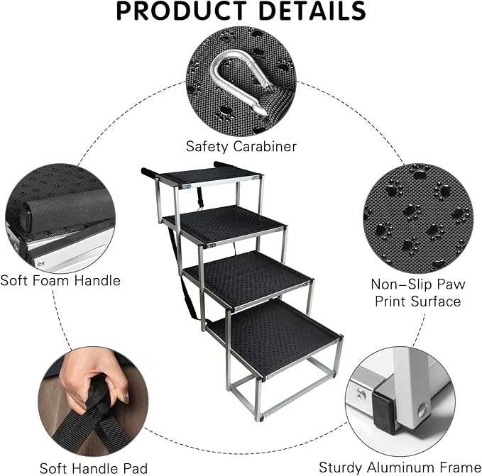 DGSL Extra Wide 4-Step Dog Ramp for Truck, SUV & Bed - Folding Steps with Non-Slip Surface, Supports Up to 250 Lbs