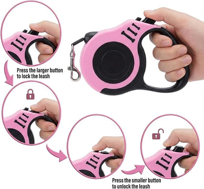 PETIMP Retractable Dog Leash Lightweight 16FT Leash, with Folding Bowl,Dispenser,Waste Bags, for Small Medium Dogs(Pink)