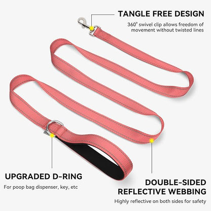 Joytale Dog Leash, 5 FT Double-Sided Reflective, Padded Handle Nylon Heavy Duty Leashes for Small Dogs Walking, Neon Pink