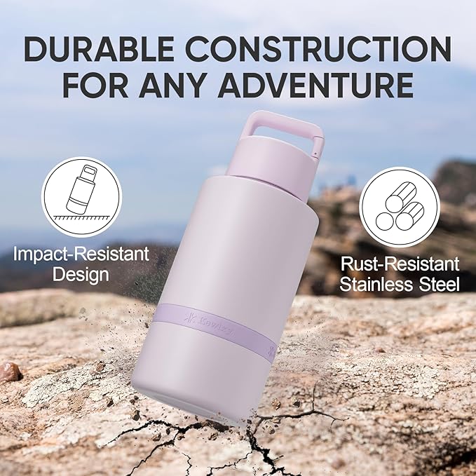 KEWIXY Insulated Dog Water Bottle with Travel Bowl, Dog Lover Gift, Portable Water Bottle Dispenser, Accessories for Car, Hiking, Camping, Outdoor, Leak-Proof, Detachable (Pale Mauve)