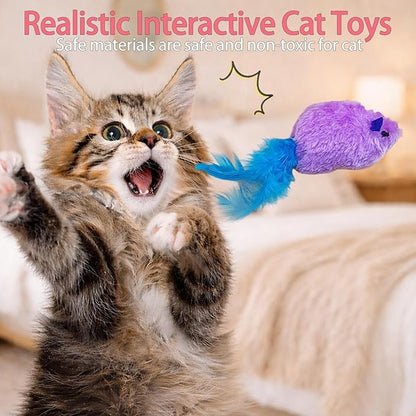 Interactive Hanging Mouse Cat Toys, 3 Pack Plush Mouse Cat Toy with Feather & Catnip, Movement-Activated Physical Sound, Adjustable Door Frame Self Play Toy for Indoor Cats