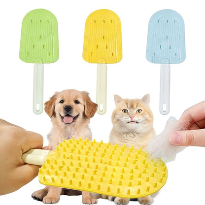 3PCS Pet Ice Cream Massage Combs, Cat Double-Sided Grooming Brush, Cat Tongue Brush for Cats Grooming Easily Removes Fur Reducing Hairballs (Green+Blue+Yellow)