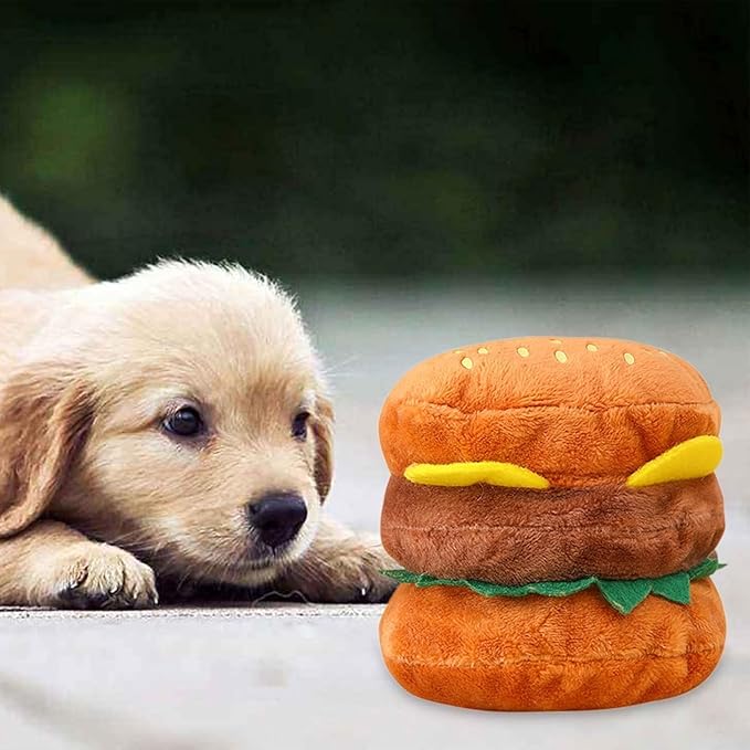 Plush Dog Toy, Squeaky Hamburger Shape, Soft Chewing Toy for Dogs and Cats, Bite Resistant Pet Supplies