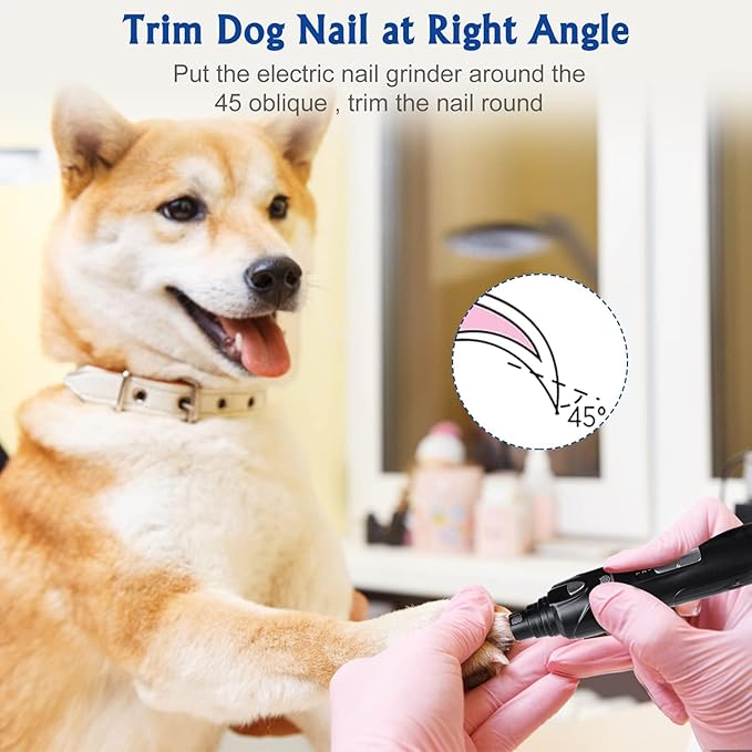 Dog Nail Grinder, 2-Speed and LED Light, Touch-Switch, TypeC, Quiet and Low-Vibration Dog Nail Trimmers, and 3 Ports for Large Dogs, Medium, Small Dogs Cats Pets with Hard or Thick Nail