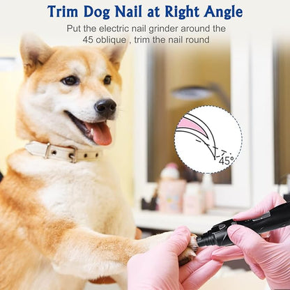 Dog Nail Grinder, 2-Speed and LED Light, Touch-Switch, TypeC, Quiet and Low-Vibration Dog Nail Trimmers, and 3 Ports for Large Dogs, Medium, Small Dogs Cats Pets with Hard or Thick Nail