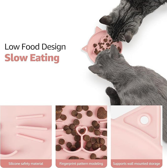 Coomazy Silicone Slow Feeder Dog Cat Bowls, Interactive Puzzle Toy for Pets Dry/Wet Food Training, Keeps Dogs Cats Busy, Prevents Puppy Kitty Overeating (Pink, 0.8 Cup)