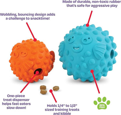 Brightkins Tough & Tumble Treats Dispenser Small Pufferfish - Enrichment Dog Toys for Aggressive Play, Gift for Puppies