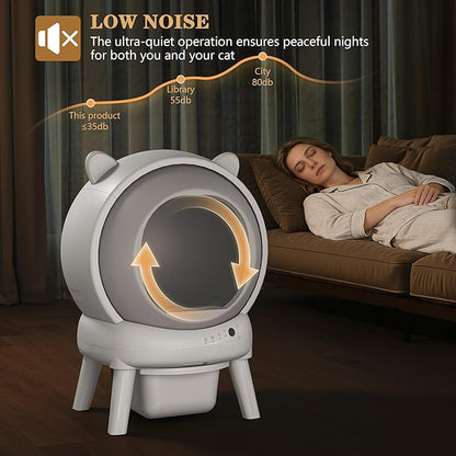 Self Cleaning Litter Box, Automatic Cat Litter Box for Multiple Cats, Auto Litter Box Robot with APP Control, Dual Safety Sensors, Odor Control&Low Noise, Cat Ears Design, Ivory White
