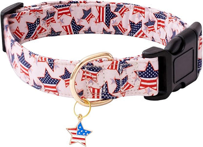Faygarsle Cotton Dogs Collar Cute 4th of July Independence Day Dog Collars Pink Blue American Flag Star Patterns Dog Collarfor Girl Female Boy Male Small Medium Large Dogs S
